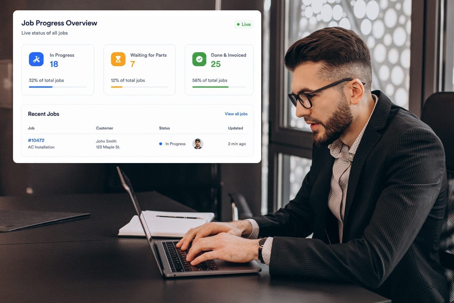 Operations manager reviewing live field dashboard analytics
